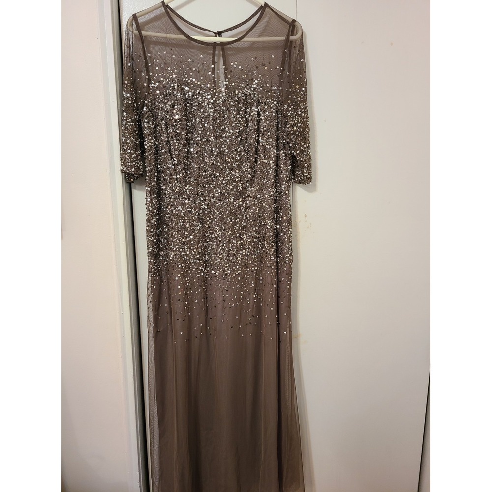 Adrianna Papell Beaded Illusion Gown, Featuring intricate sequins. Size 14W.